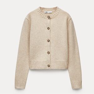 ZARA 100% Wool Knit Cardigan Beige S